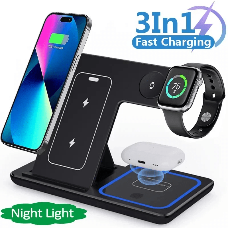 3 In 1 LED Fast Wireless Charger Stand Foldable Charging Station - NovaNexa