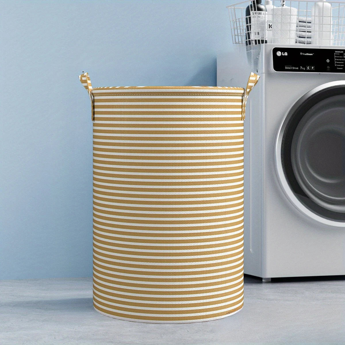 Foldable Minimalist Striped Laundry Basket Multi Use Collapsible Storage Organizer for Bathroom Bedroom Toy Clothes Home 1 Pack
