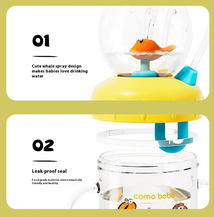 Children's Whale Cartoon Diving Fountain Water Bottle - Tritan Leakproof Sippy Cup (Various Sizes & Colors) - NovaNexa