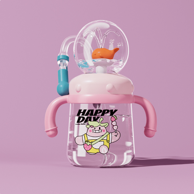 Children's Whale Cartoon Diving Fountain Water Bottle - Tritan Leakproof Sippy Cup (Various Sizes & Colors) - NovaNexa