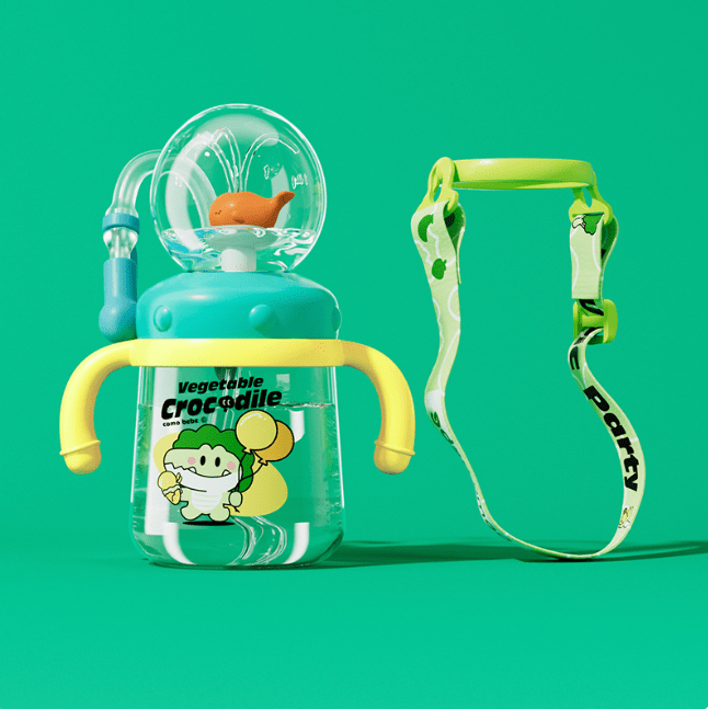 Children's Whale Cartoon Diving Fountain Water Bottle - Tritan Leakproof Sippy Cup (Various Sizes & Colors) - NovaNexa