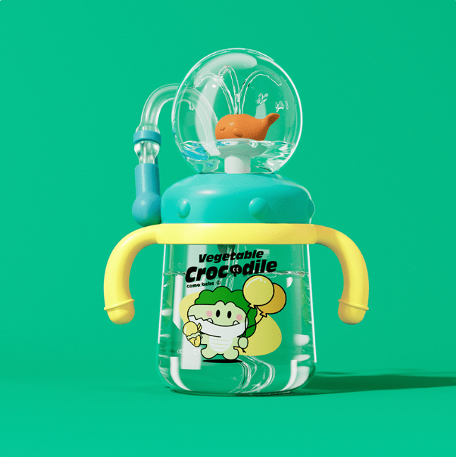 Children's Whale Cartoon Diving Fountain Water Bottle - Tritan Leakproof Sippy Cup (Various Sizes & Colors) - NovaNexa