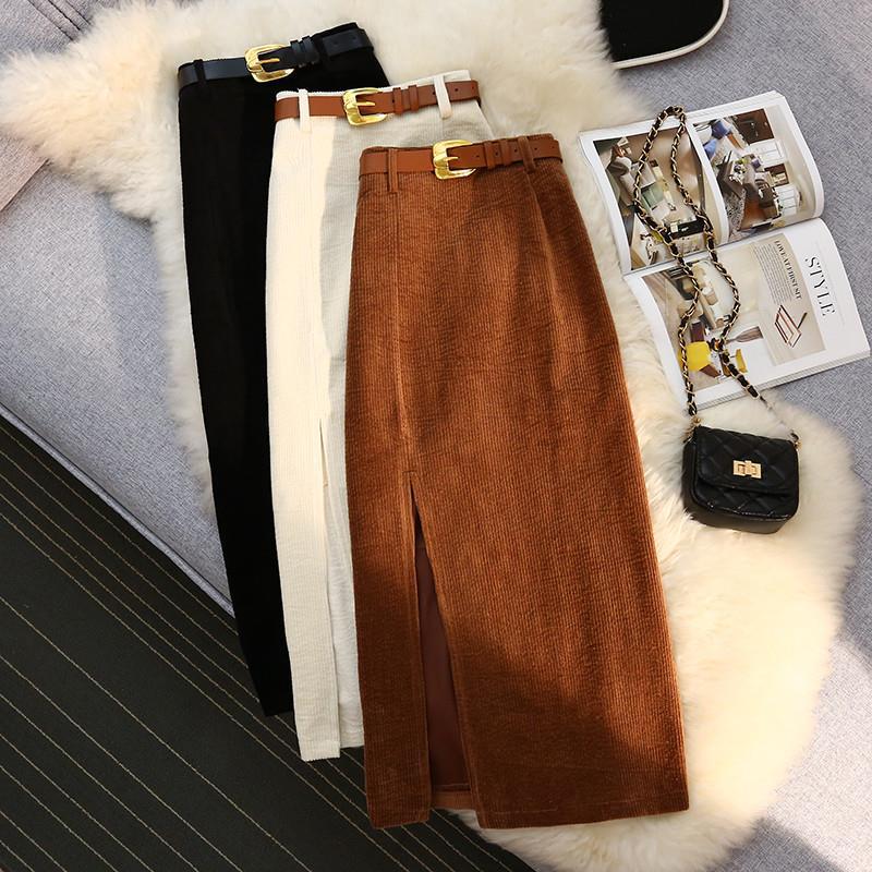 High Waist A-Line Corduroy Skirt for Women - NovaNexa