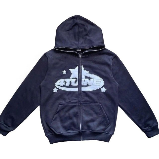 Star Printed Zip Up Hoodies - NovaNexa