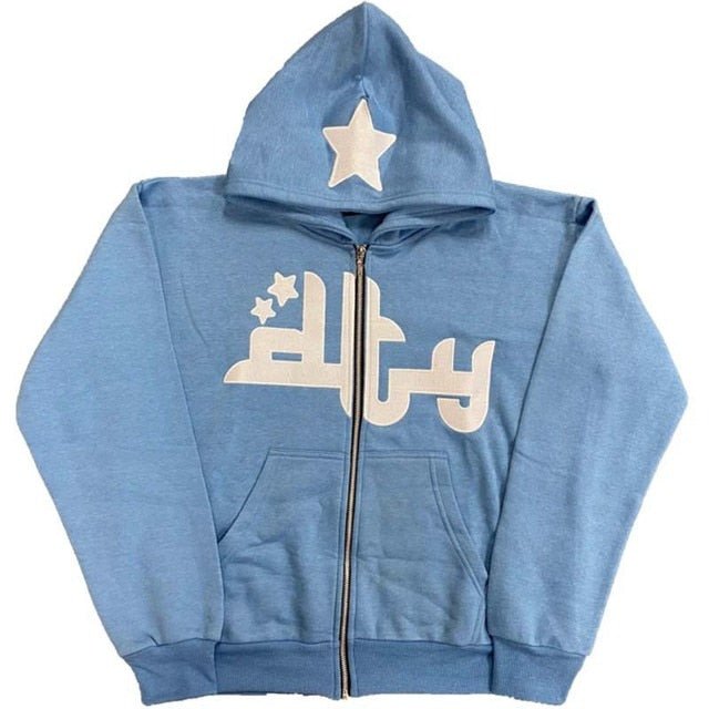Star Printed Zip Up Hoodies - NovaNexa