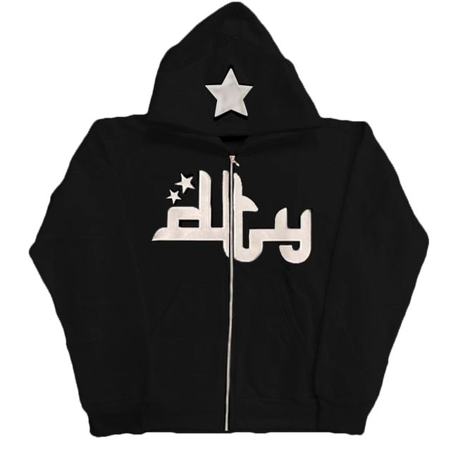 Star Printed Zip Up Hoodies - NovaNexa