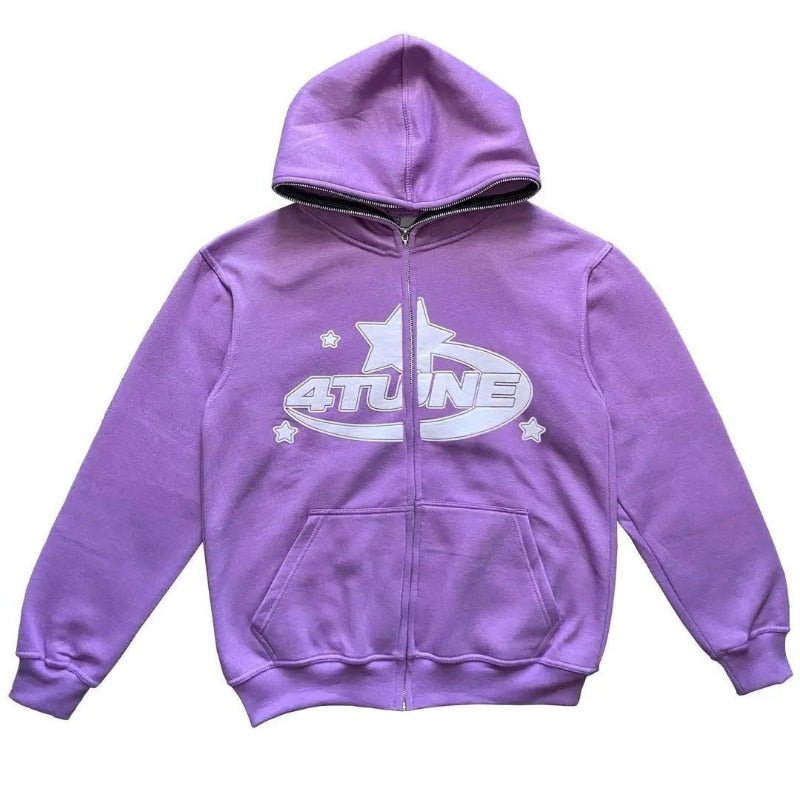 Star Printed Zip Up Hoodies - NovaNexa