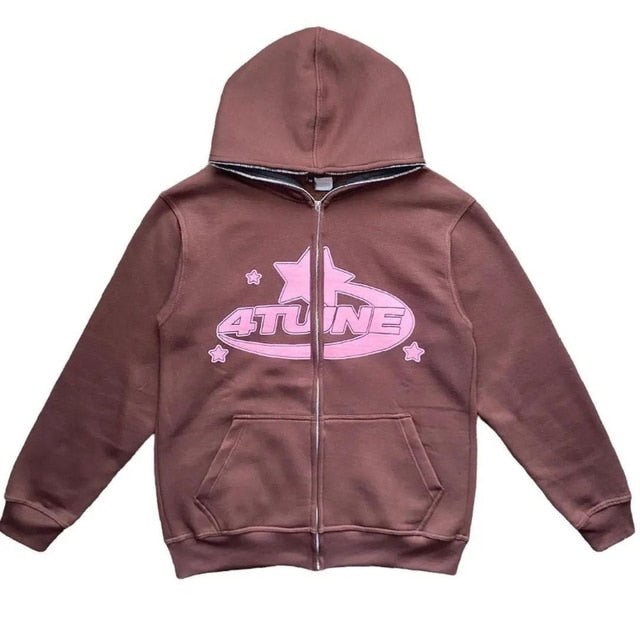 Star Printed Zip Up Hoodies - NovaNexa