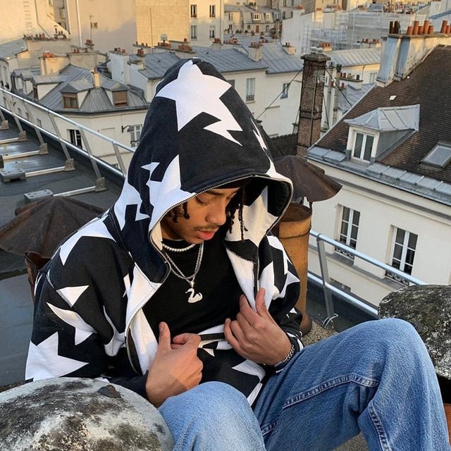 Star Printed Zip Up Hoodies - NovaNexa